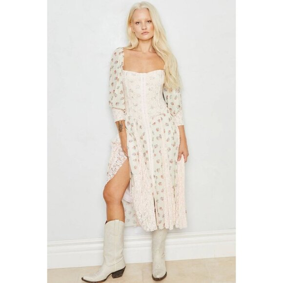 We Are HAH Maiden Memphis Corset Midi Dress in Almond Milk Cottagecore sz Large - Picture 3 of 14